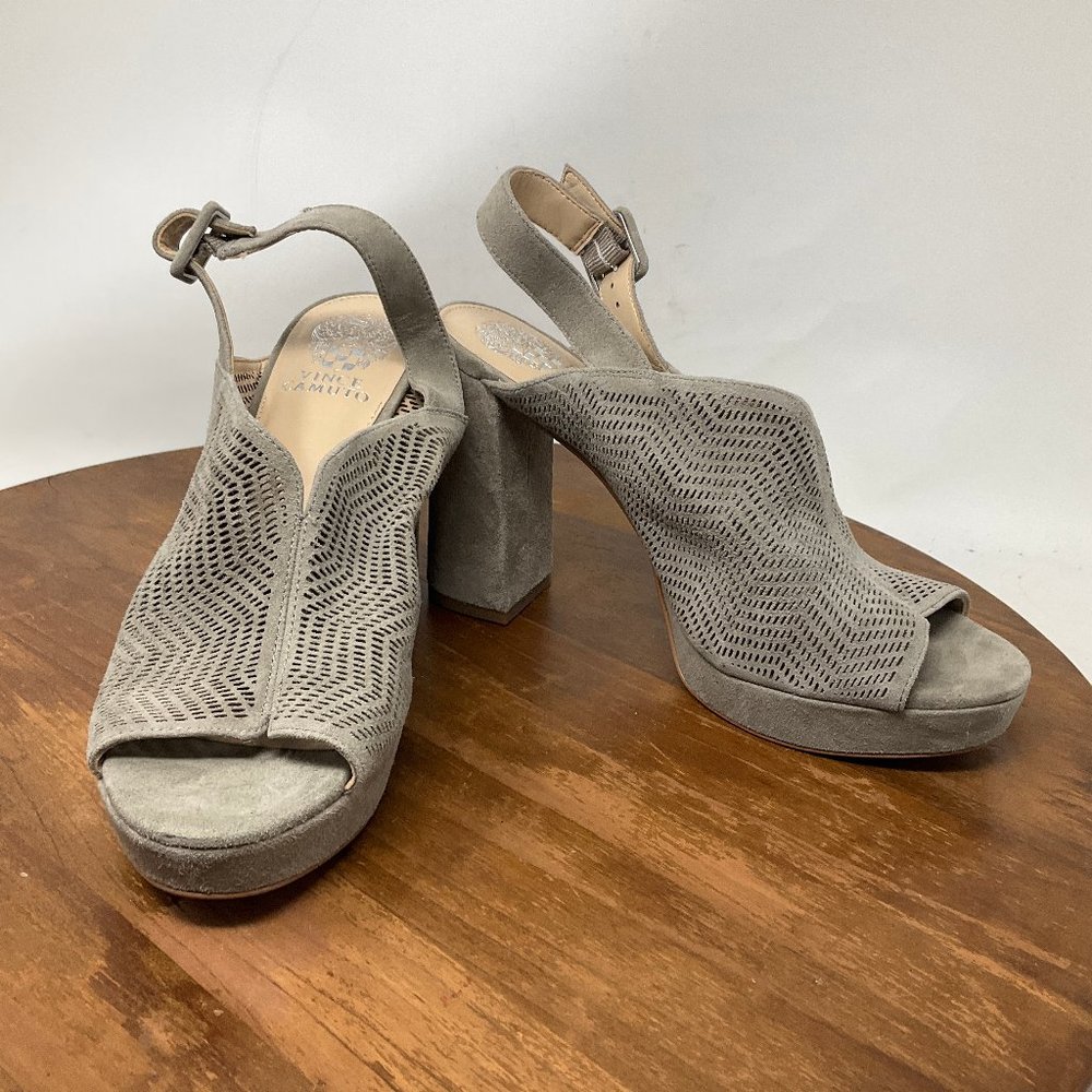 Vince Camuto Women's Jenseya Gray Perforated Platform Heel Sandals Size 9M